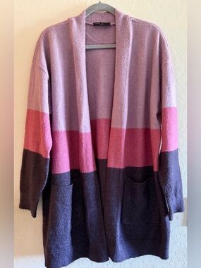 Lane Bryant, 18/20, pink/purple striped cardigan sweater